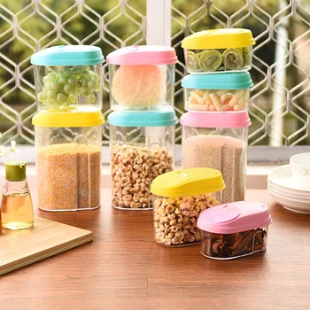 

Kitchen storage jar with rotating cover cereal dispenser transparent plastic box kitchen orgainzer
