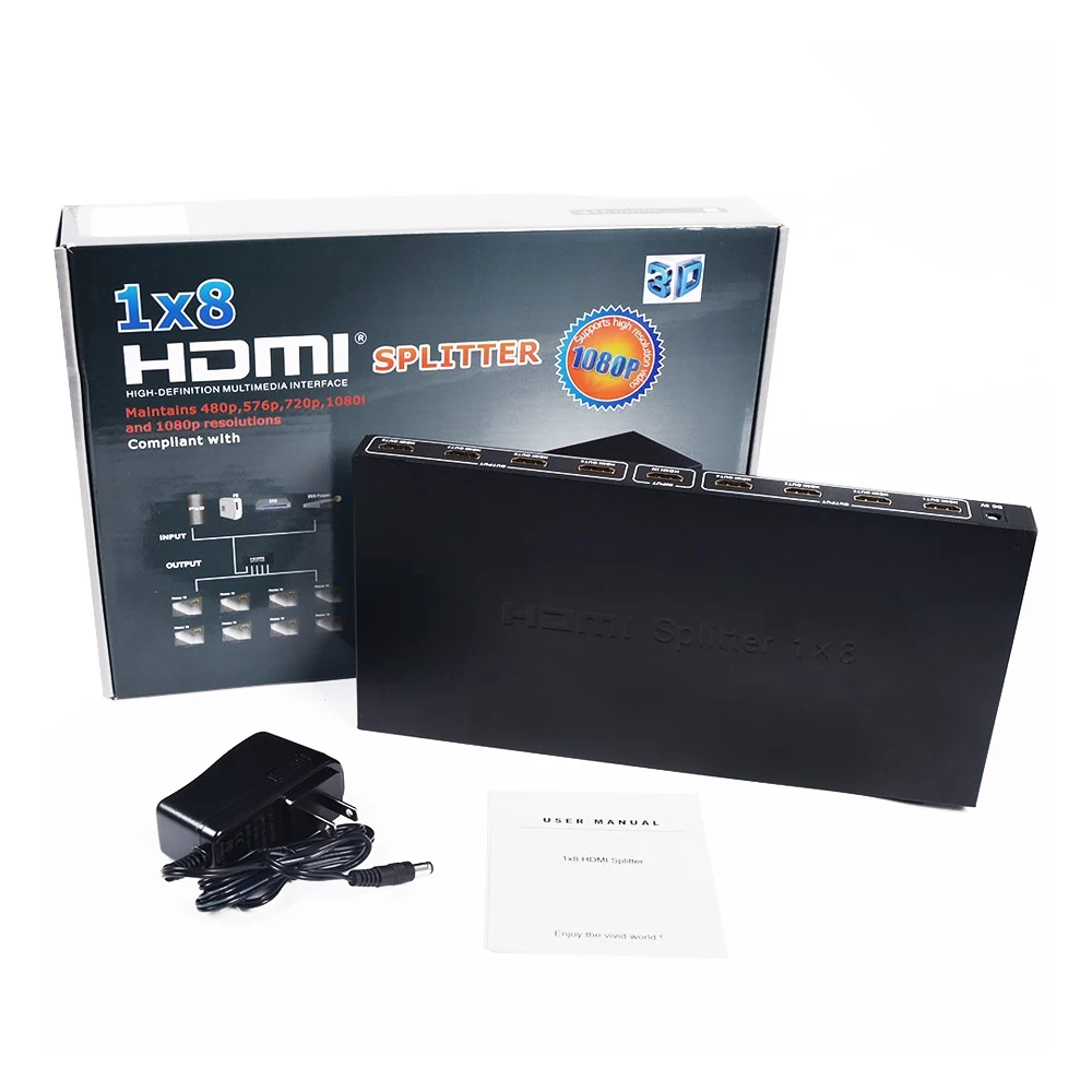 1x8 HDMI сплиттер аудио видео дистрибьютор Усилитель Поддержка Full HD 3D и 1080P/60 Гц LPCM Dolby