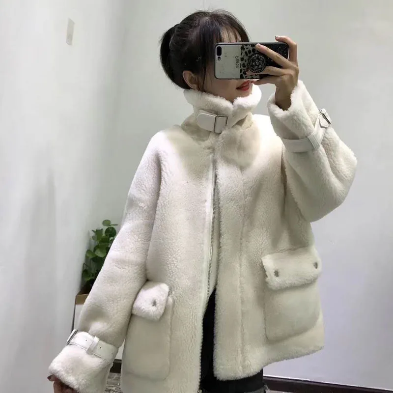 Шерстяное пальто из овечьей шерсти для женщин зима размера плюс abrigo mujer Корейская парка настоящая цена куртка Байкерский стиль меховая одежда - Цвет: 6