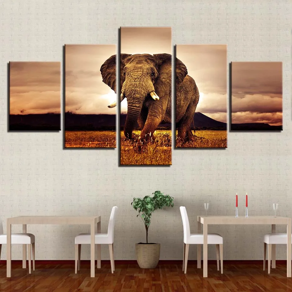 Pictures-Home-Decor-Canvas-5-Panel-Animal-Elephant-Modular-Framework-Painting-Top-Rated-Wall-For-Living