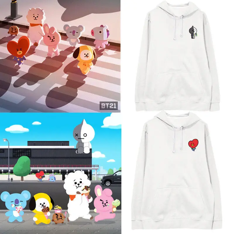New Kpop BTS BT21 Bangtan Boys Album Thin Hoodie Cotton Hoodies With
