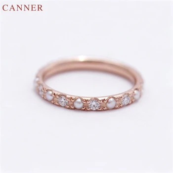 

Delicate Cubic Zirconia Rings for Women Rhinestone Pearl Ring Rose Gold Color Wedding Engagement Ring Mini Jewelry anillos C40