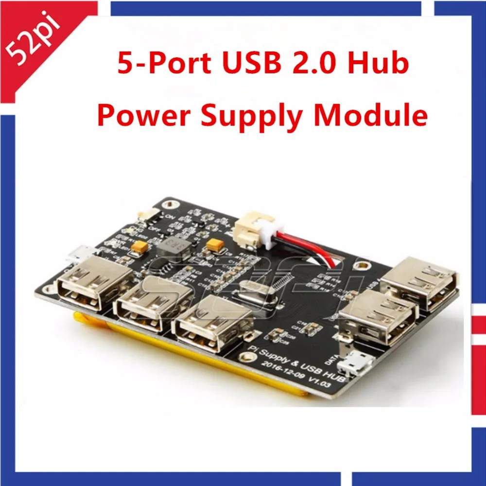 

52Pi Original! 5-Port 3800mAh USB 2.0 Hub Power Supply Module for Raspberry Pi 3/2 Model B/A+/Pi Zero