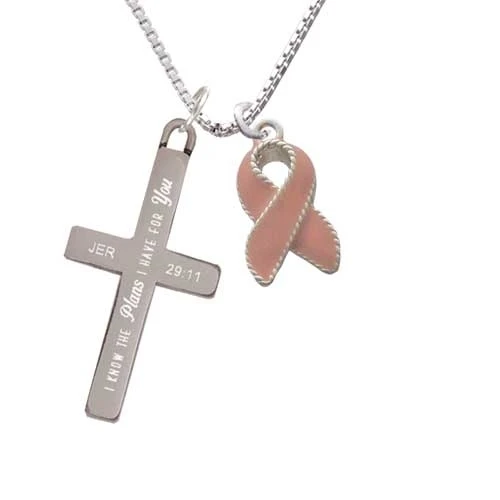 Pink Ribbon with Stitching - Plans I Have for You - Cross Necklace (1)