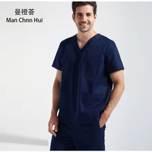 Медицинский салонный скраб, набор с коротким рукавом для мужчин, хирургическая медицинская форма, новинка, v-образный вырез, летняя одежда для врача, униформа для медсестры
