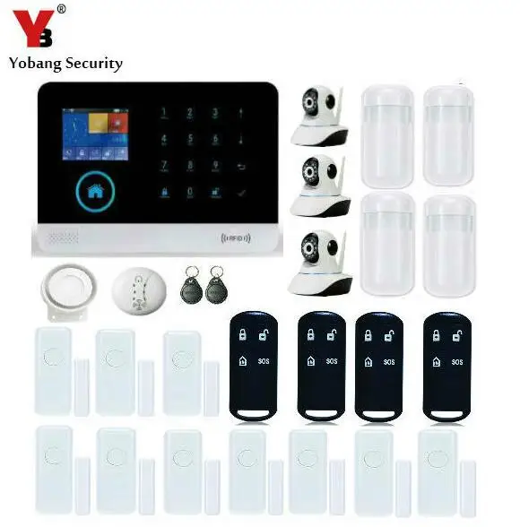 

YobangSecurity Touch Keypad WIFI GSM Video IP Camera with Smoke Fire Detector PIR Motion Detector Remote Control APP Android IOS
