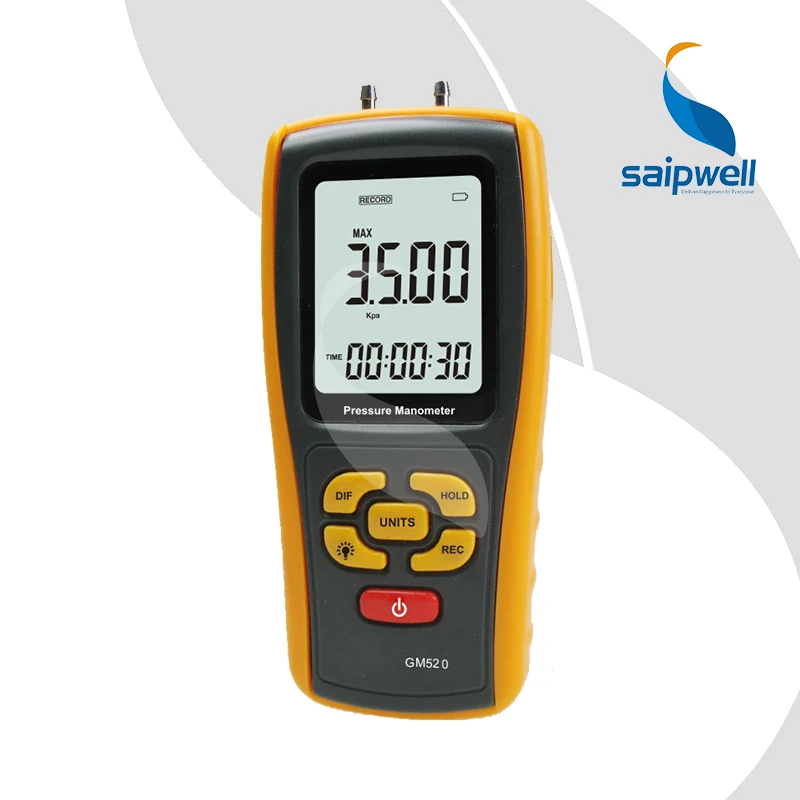 SPM520 LCD Display Pressure Manometer(Yellow)Air Pressure Gauge Meter