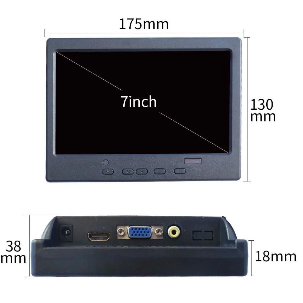 7 дюймовый сенсорный HD портативный монитор TFT LCD 1024x600 AV вход/VGA/HDMI пластиковый