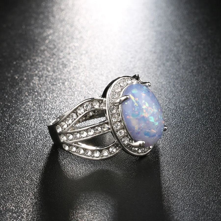 Кольцо с опалом и кубическим цирконием серебряного цвета размеры 7 10|cubic zirconia|opal