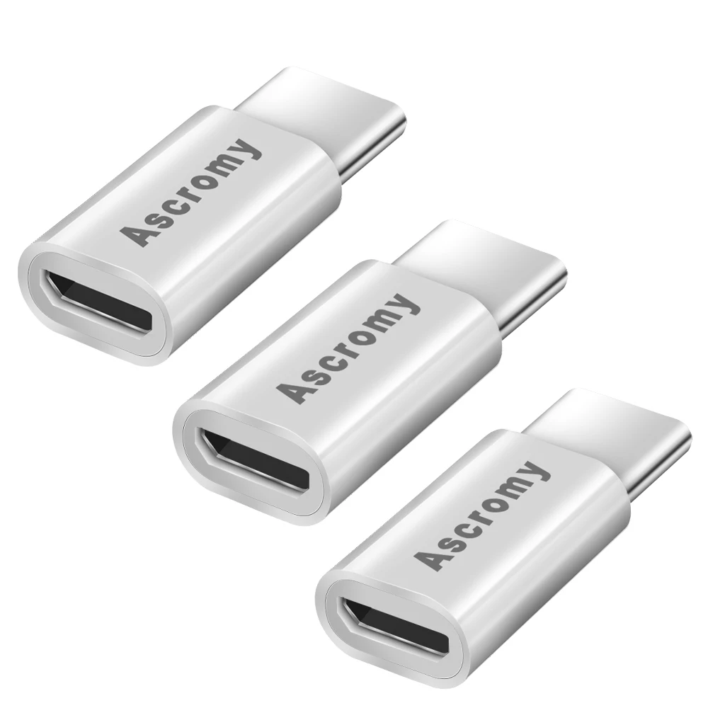 Ascromy 3 шт. USB C к Micro USB адаптер для OnePlus 5 6 5T LG G5 G6 samsung Galaxy S9 Plus S8 Note 8 type C 3,1 конвертер type c - Цвет: Белый