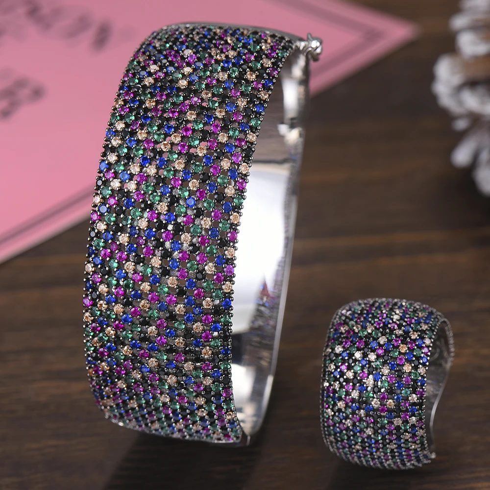 Ampla de Luxo Jóias para Casamento Godki Tênis Pulseira Anel Conjuntos Feminino Zircon Cúbico Cristal cz Aretes Mujer Modernos 2020