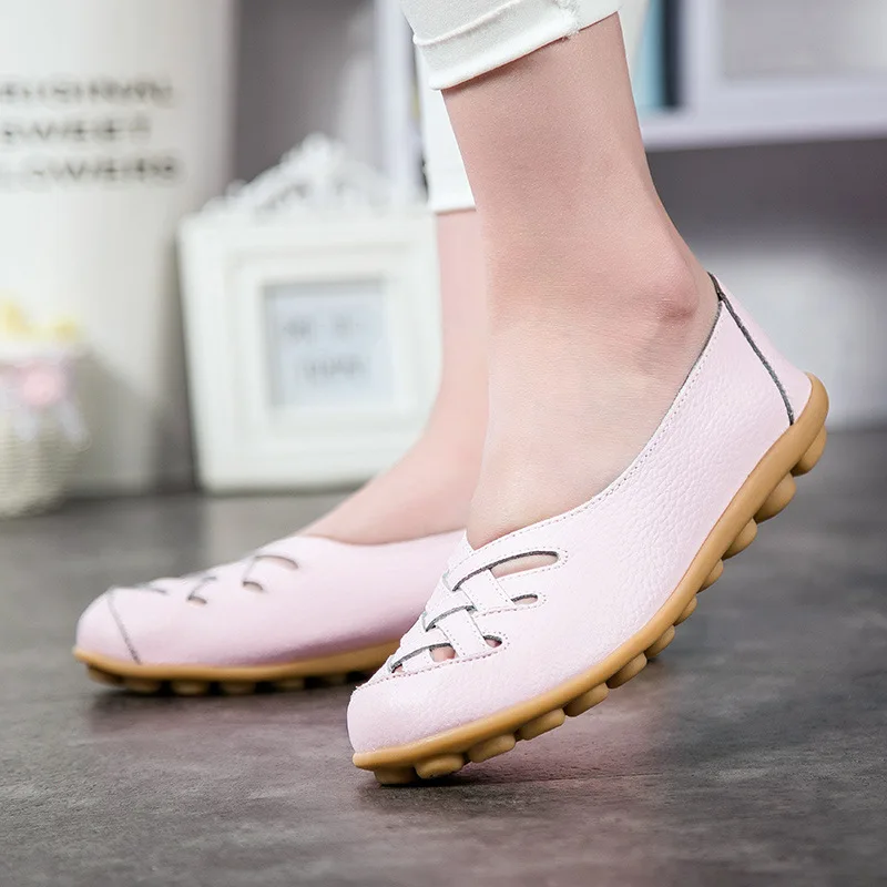 

Women's Loafers Leather Summer Plus Size 42-44 Fashion Soft Hollow 20 Colors Flat Shoes For Girl Solid Walking Shoes Female