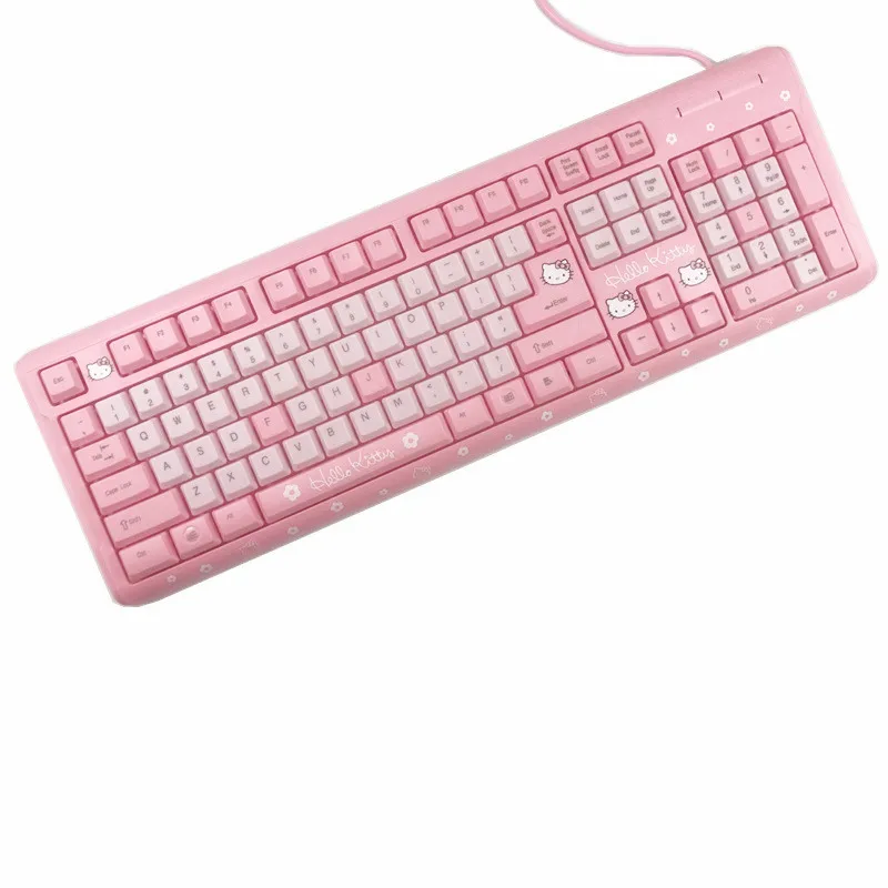 

Cartoon Cute Pink Hello Kitty Keyboard 108 Keys USB Wired Desktop KT Cat Laptop Computer Keyboard For Girls Gamer