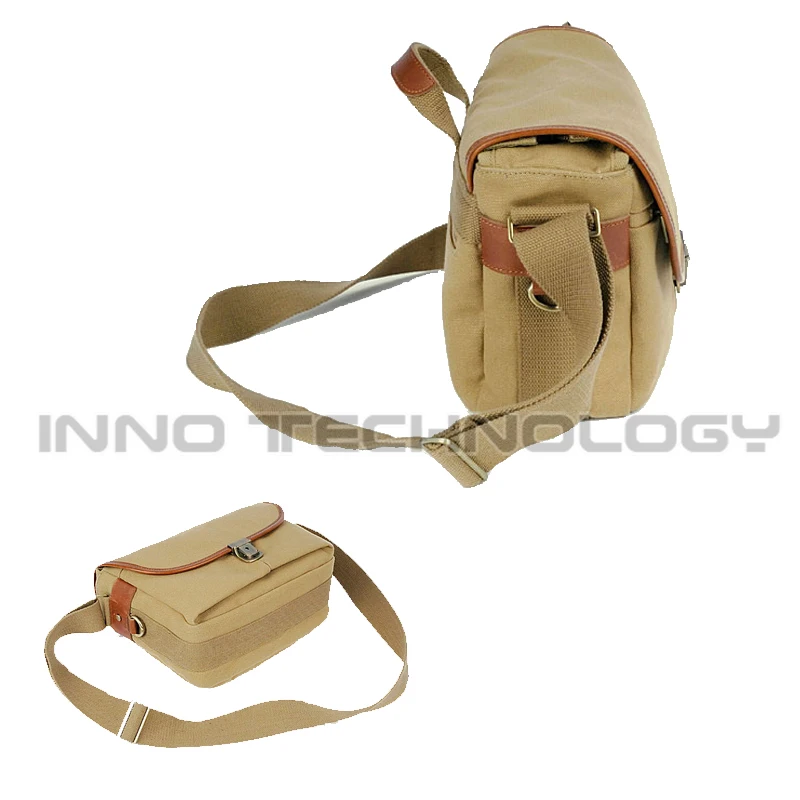 Portable Khaki Canvas Shoulder Bag Waterproof SLR Camera Shoulder Messenger Bag with Paitition Padded Camera Photo Case