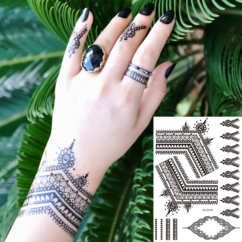 072 30 De Réduction1 Pc Flash Noir Henné Indien Fleur Tatouage Bm Ls1019 Temporaire Femmes Corps Poitrine Art Boucle Doreille Bijoux Tatouage