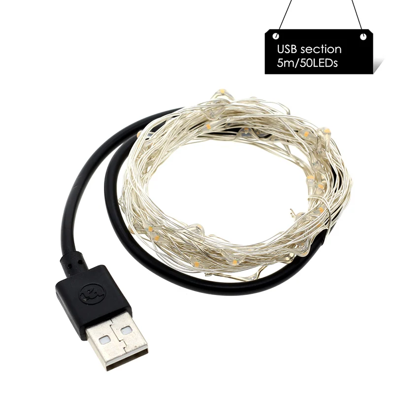 Светодиодный гирлянды из медной проволоки DC12V/USB/батарея светодиодный гирлянды Рождественские Свадебные Рождественские украшения - Испускаемый цвет: USB 5V 5M 50LEDs