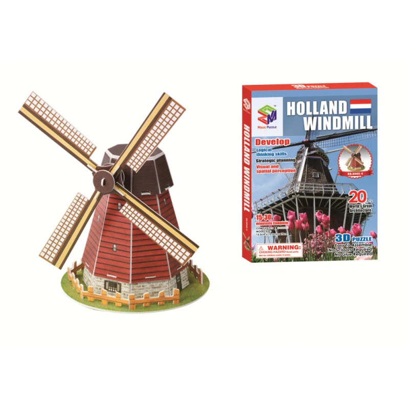 20pcs 3D Puzzles Holland windmill Builing Model Learning Educational Toy for Kids 3D Dimensional Jigsaw Toys for Christmas Gift double layer colorful wheel windmill wind spinner kids toys garden yard decor windmill for garden toys