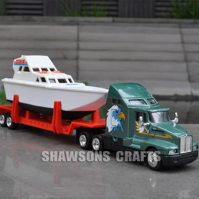 164 DIECAST VEHICLE MODEL TOYS KENWORTH T600A TRAILER TRUCK WITH YACHT