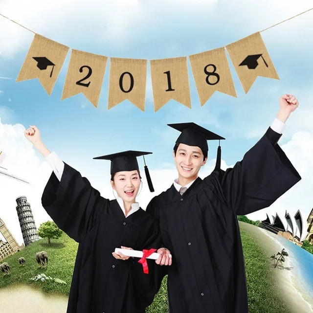 2m graduation vintage jute burlap black glitter gold number 2018