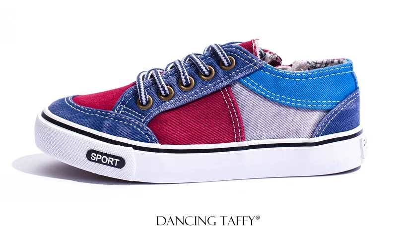 Patchwork Children Shoes for Boys Girls Spring Demin Jeans Kids Shoes leisure Canvas Sneaker BLue Red Rubber Children Sneakers (1)