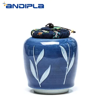 

Jingdezhen Hand Painted Blue and White Porcelain Tea Cans Ceramic Glazed Sealed Cover Storage Jar Tea Caddies Vintage Home Decor