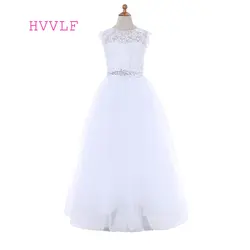 Белый 2019 для девочек в цветочек платья для свадеб A-Line Кепки рукава Прозрачная ткань с аппликацией и стразами платье для первого причастия