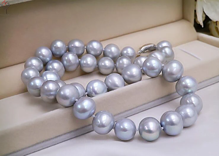 

wedding Women Jewelry Necklace 12mm Light Gray Pearl Choker Necklace Natural Freshwater Pearl