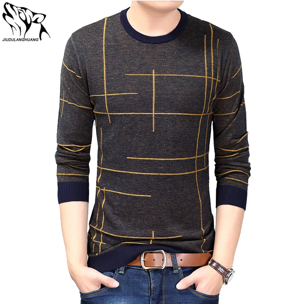 Мужской свитер в полоску осенний новый мужской круглый вырез длинный рукав