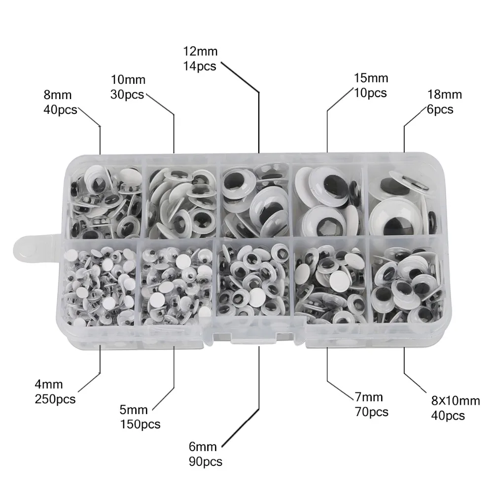 Googly Doll Eyes, Plastic Toy Eyes, Doll Eyes 700Pcs 4-15mm Mixed Googly Eyes Self-adhesive DIY Scrapbooking for Teddy Bear Stuffed Toy Doll Accessories