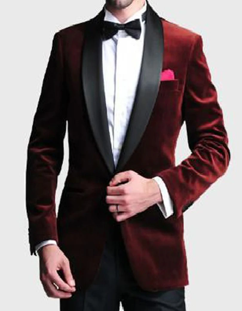 2017 font b Burgundy b font Velvet Slim Fit Groom Tuxedos Wedding font b Suits b