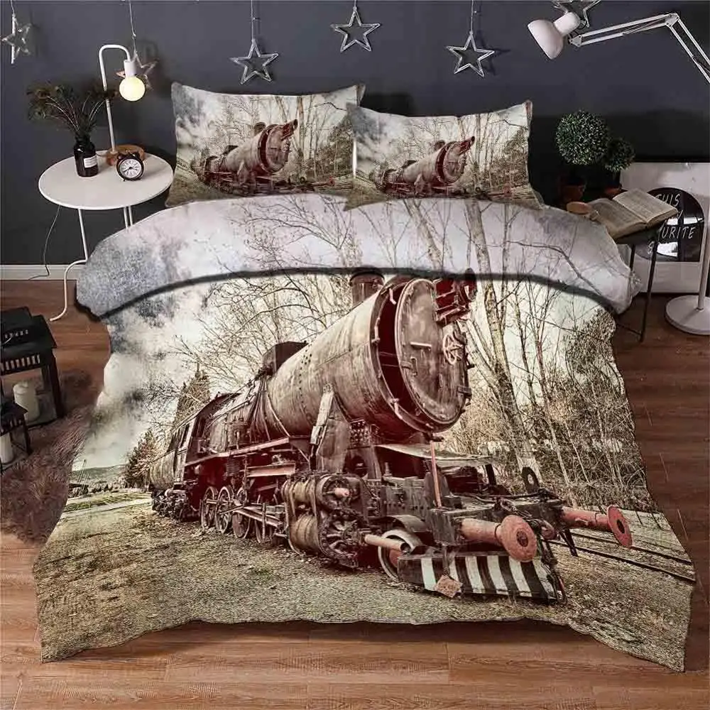

Steam trains Bedding quilt cover Duvet Cover Set Pillowcase Microfiber Soft Comforter Bedroom Single Queen King sale