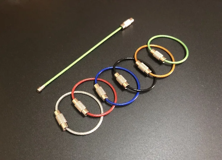 

10pcs 1.5*90mm Colorful Screw Locking Stainless Steel Wire Keychain Cable Rope Key Holder Keyring Rings outdoor ring