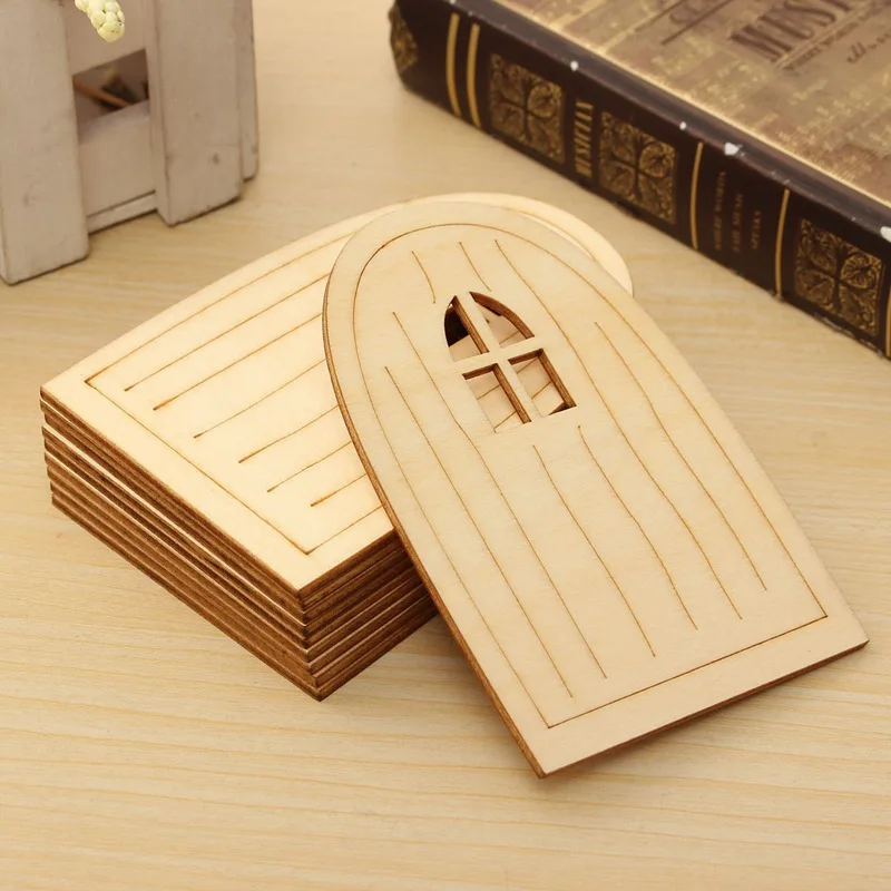 

Modern 10Pcs/set Laser Cut Door Shape Wooden Craft Ornaments Embellishment For Scrapbooking Card Wall Tree Crafts Decor DIY
