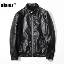 Aismz Men New Fashion Brand-Clothing Male Slim Fit PU Leather Jacket Mens Casual Punk Motorcycle Coat Spring Autumn 9027