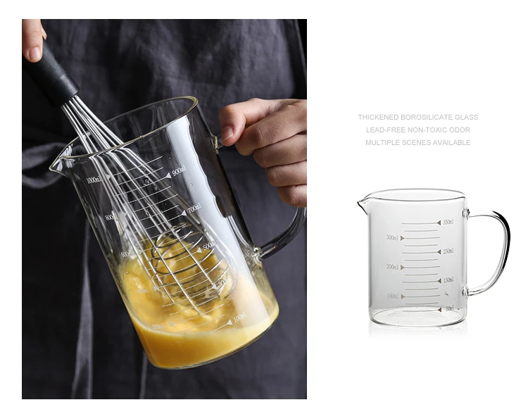 Стеклянный мерный стакан со шкалой, высокотемпературная микроволновая печь, кухонные инструменты для выпечки, прозрачный мерный стакан AKUHOME