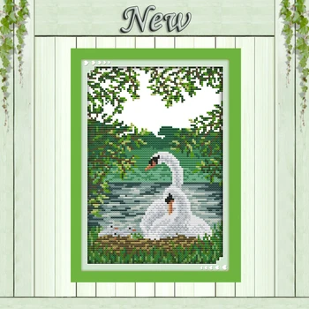 

Forest and lakeside decor Counted Print on canvas DMC 14CT 11CT DIY Cross Stitch Needlework Kits Embroidery Sets White swan love