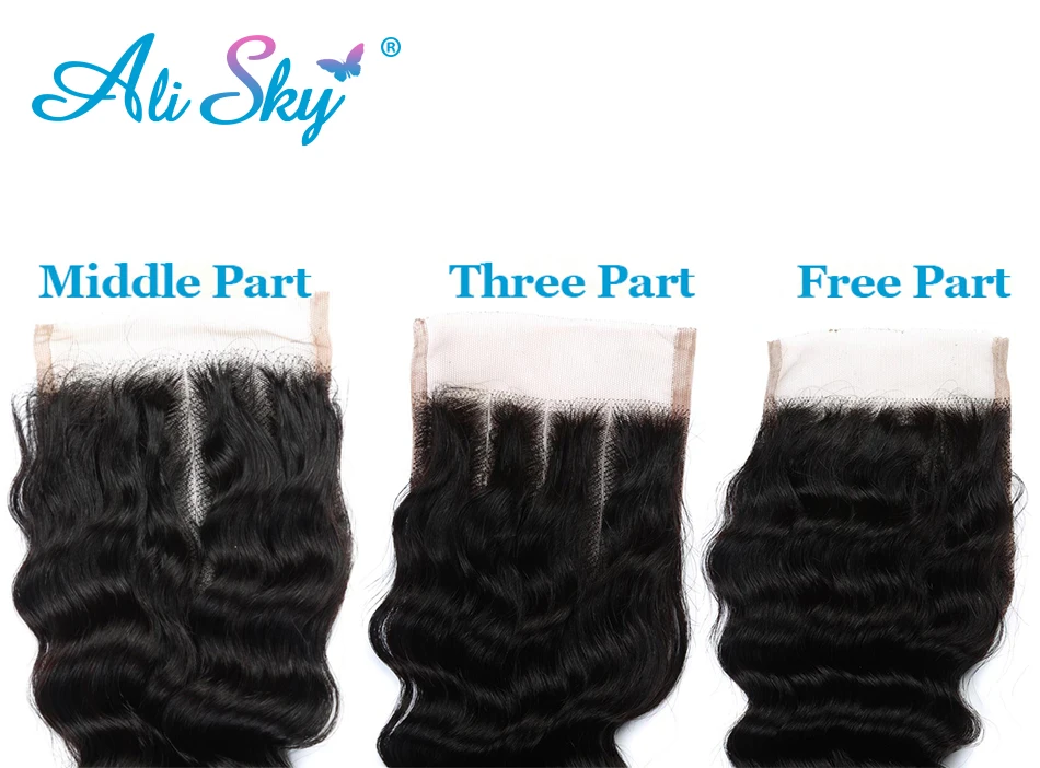 4x4 Malaysian Deep Wave Lace Closure 8-22 Inch Free/Middle/Three Part With Baby Hair 120% Density Non Remy Ali Sky Frontal Black
