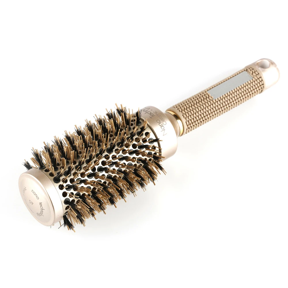 Redonda com Cerdas de Javali Pente de Ouro Redonda para o para o Barbeiro Nano Cerâmica Alunimium Cabelo Escova Cabelo Styling Cabeleireiro Escova Barbeiro 4 Tamanhos