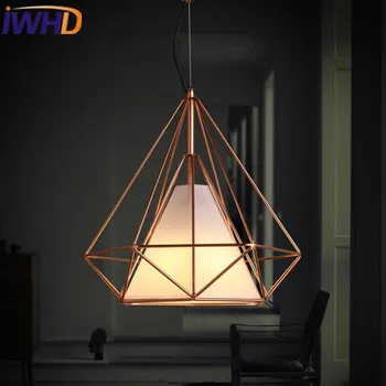 

IWHD Modrn LED Pendant Lamp Fashion diamond Iron Hanging Lights Restaurant Bedroom Living Room Cafe Cloth Suspension Luminaire