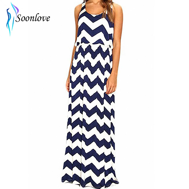 Fashionable Scoop Neck Ripple Print Sleeveless Dress Sexy Beach Dress
