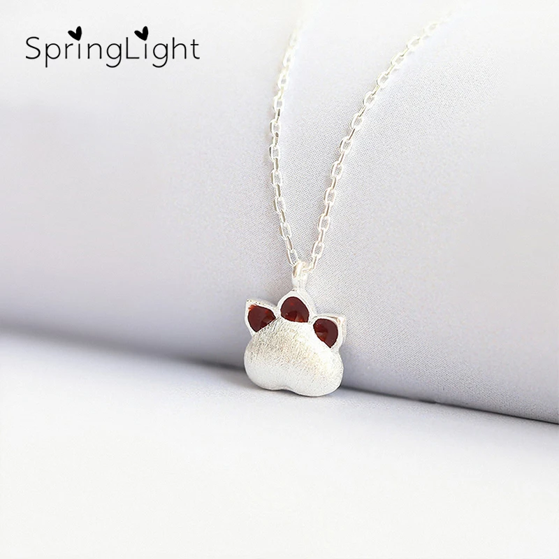 

SpringLight Cute Cat Footprint Design Pendant Real 925 Sterling Silver Fine Jewelry Dainty Kitten's Paw Necklace for Women Gift