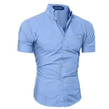 

Social Fashion Brand Shirt Summer Pure Color Men Slim Fit Short Sleeve Casual Scial Mlale High Quality Camisa Masuina