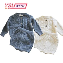 Вязаные комплекты одежды для девочек от 0 до 24 месяцев вязаный костюм из чистого хлопка куртка с длинными рукавами и шорты Одежда для девочек из двух предметов комплекты одежды для девочек