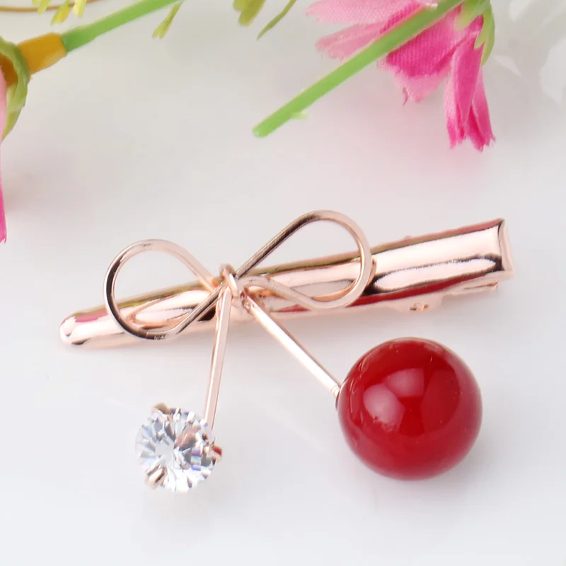 

M MISM 2019 New Arrival Cherry Rhinestone Hairpins Girls Hair Accessories Bow Barrettes Charming Hair Jewelry Delicate Hair Clip