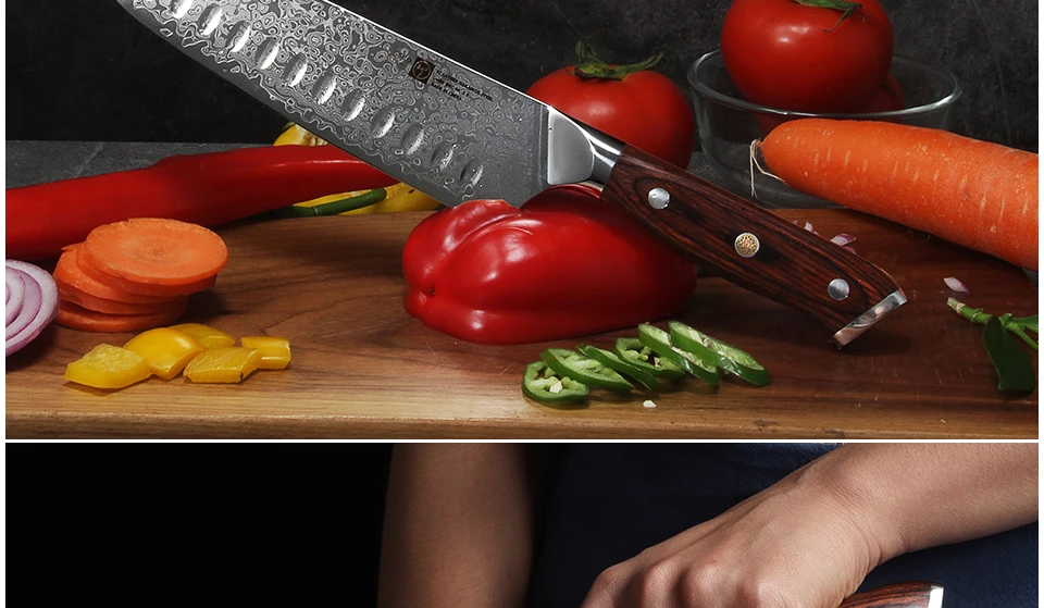 FANGZUO ножи шеф-повара кухонный нож 7 дюймов японский 10CR15CoMov высокоуглеродистой Нержавеющей Стали Дамаск 7 "разделочный нож сантоку