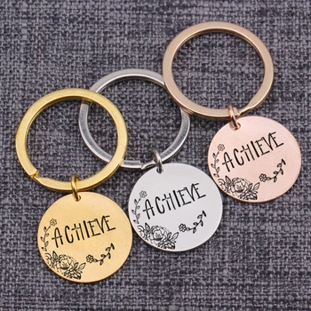 

Engrave Achieve Encouragement Keychains Jewelry Bag Charms Pendant Key Holder Teachers Gift Lucky Accessories Car Key Tags