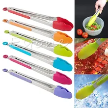 Silicone Kitchen Cooking Salad Serving BBQ Tongs Stainless Steel Handle Utensil New XQ Drop shipping