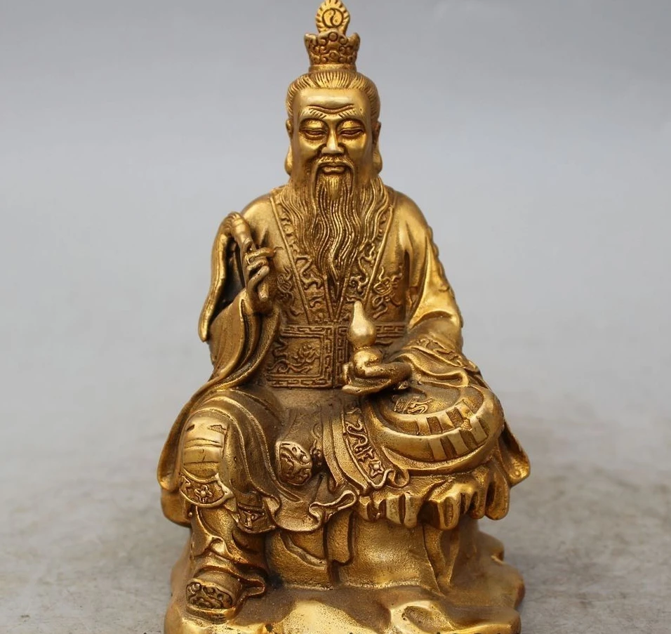 

7" Chinese Taoism Brass Seat Lotus Lord Lao Zi Jun priest God immortal Statue
