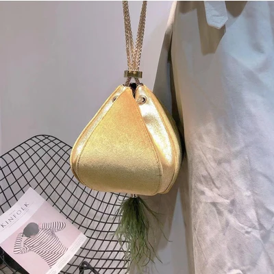 Роскошная брендовая бархатная женская сумка с перьями, сумка-фонарик на шнурке, женская сумка через плечо в форме цветка, сумка через плечо, металлическая сумка на запястье - Цвет: Золотой