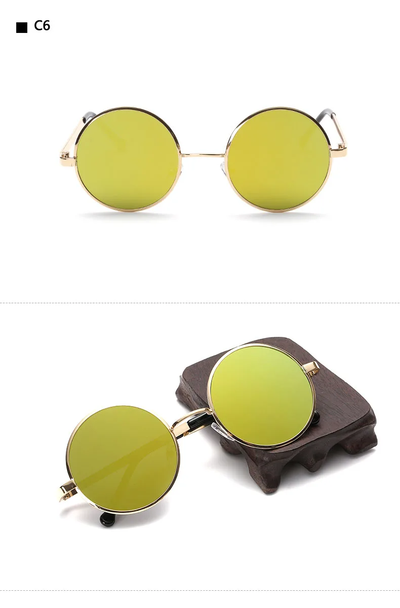HAPTRON негабаритных металлических круглых стимпанк солнцезащитных очков для мужчин и женщин, модные очки, фирменный дизайн, ретро оправа, Винтажные Солнцезащитные Очки - Цвет линз: C6gold yellow